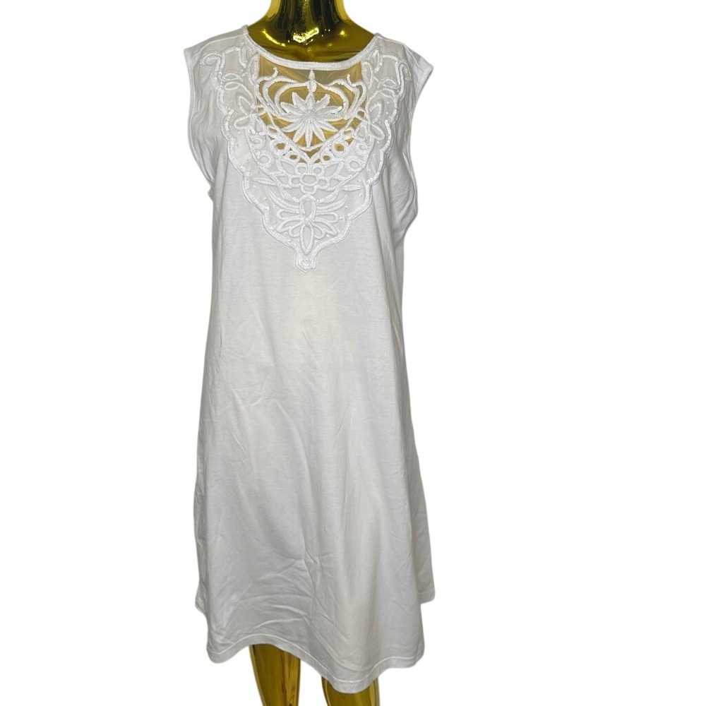 Cotton Boho White Cotton‎ Sleeveless Sequin Embroidered Knit Dress Sundress XL